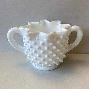 Vintage Hobnail Milk Glass Star Double Handle Open Sugar